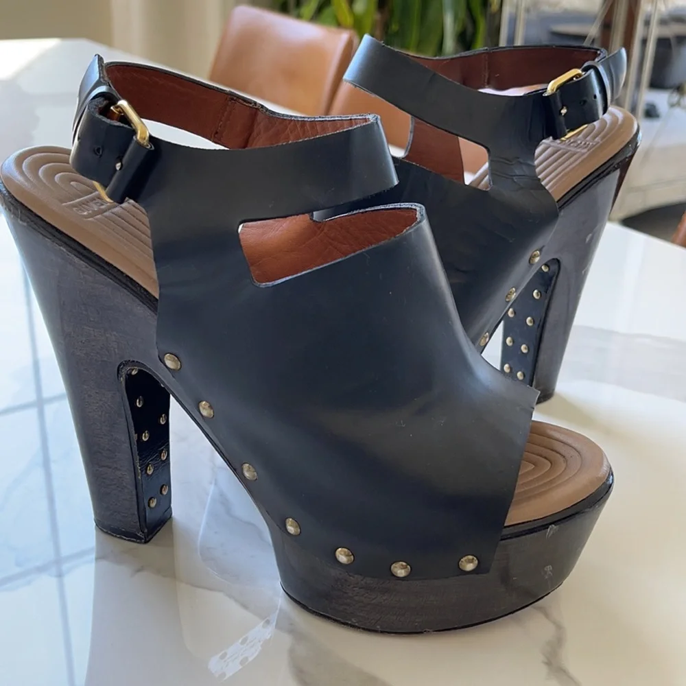 Givenchy Black Leather Platform Clog Sandals